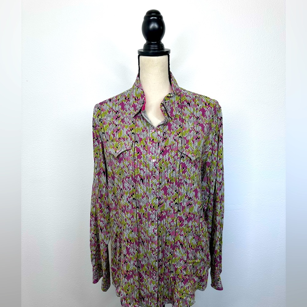 ROCK 47 by Wrangler pink chevron pattern long sleeve button down shirt X Large